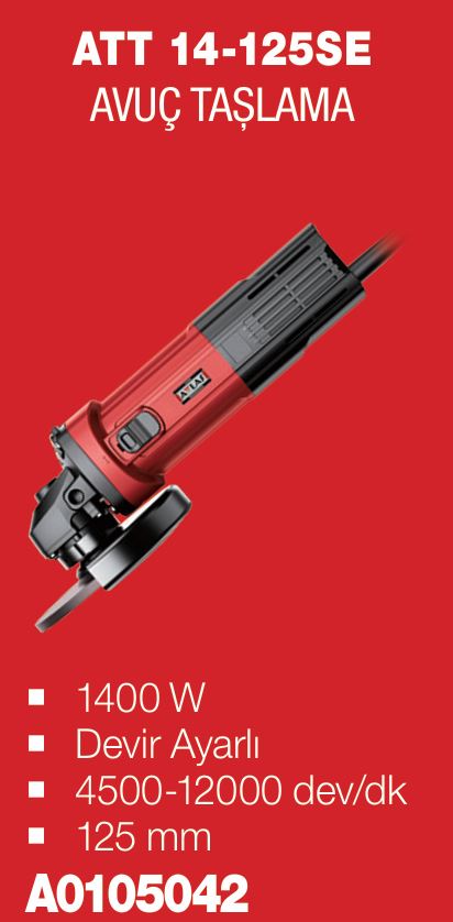 ATTLAS ATT 14-125SE AVUÇ TASLAMA 1400 W